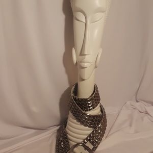 Sky white leather studded belt